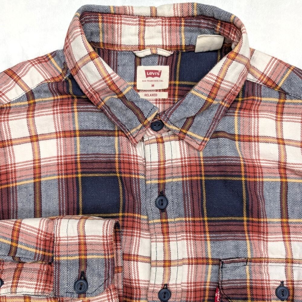 Levi's Mens Plaid Flannel Button Up Shirt Medium Relaxed Long Sleeve Western‎